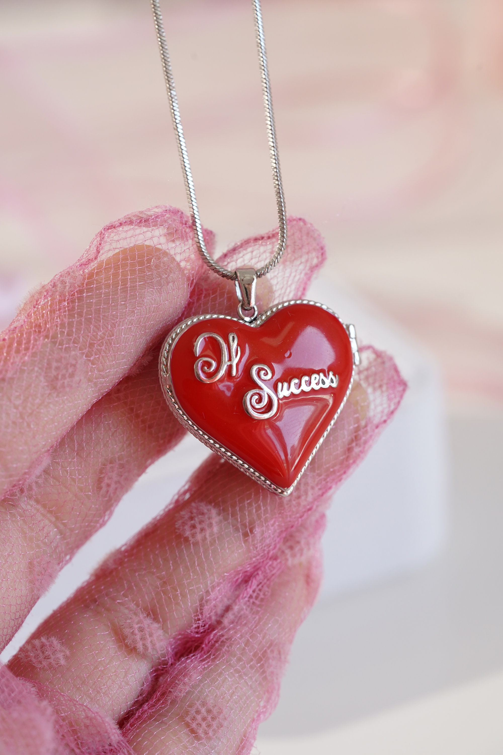 RED Heart Necklace - Heart Locket Necklace -Locket Necklace