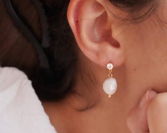 Real Pearl Drop Earrings • Gold Plated Earrings • Bridal Jewelry • Baroque Pearl Dangle Earrings • Elegant Gift for Her