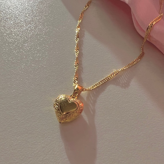 Heart Locket Gold Plated Brass Gift for her Locket Necklace Cz Necklace