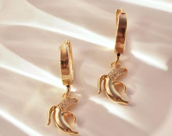 Dainty Banana Earrings-Gold Banana Earrings-Hoop Earrings