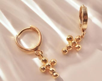 Minimal Bubble Cross Earrings-Faith Symbol-Elgant Cross-Gold Cross hoops- Dainty Cross Earrings