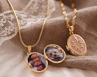 Custom Photo Locket Necklace v2, Pole Star Pendant – Personalized Gift for Mom, Memorial Jewelry, Gift for Her, Keepsake Necklace