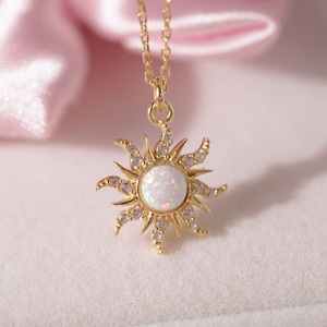 White Opal Sun Necklace-925 Sterling Silver