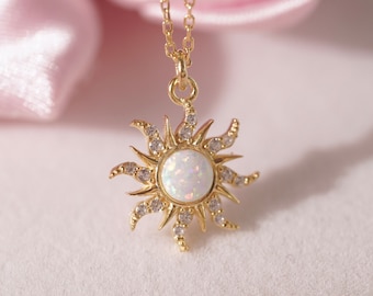 White Opal Sun Necklace-925 Sterling Silver