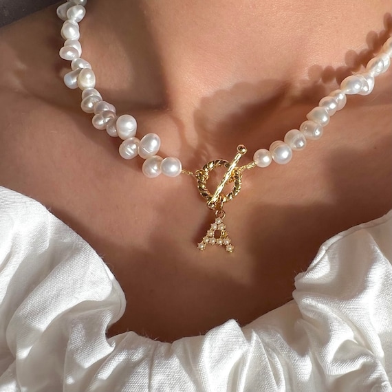 Pearl shop initial necklace
