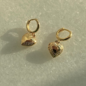 Open Locket Heart Earrings-Old Style Gold Love Heart Earring, Gold Jewellery, Minimalist Dainty jewelry