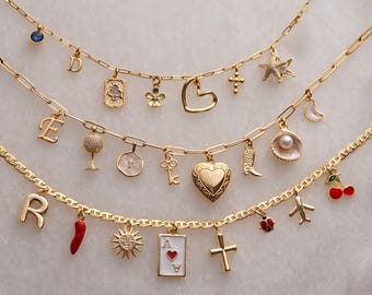 Build  Your Own Charm Necklace  Bracelet – Pick Your Multi Charms Custom Christmas Gift Jewelry – Gold, Vintage, Beach Y2K Personalized gift