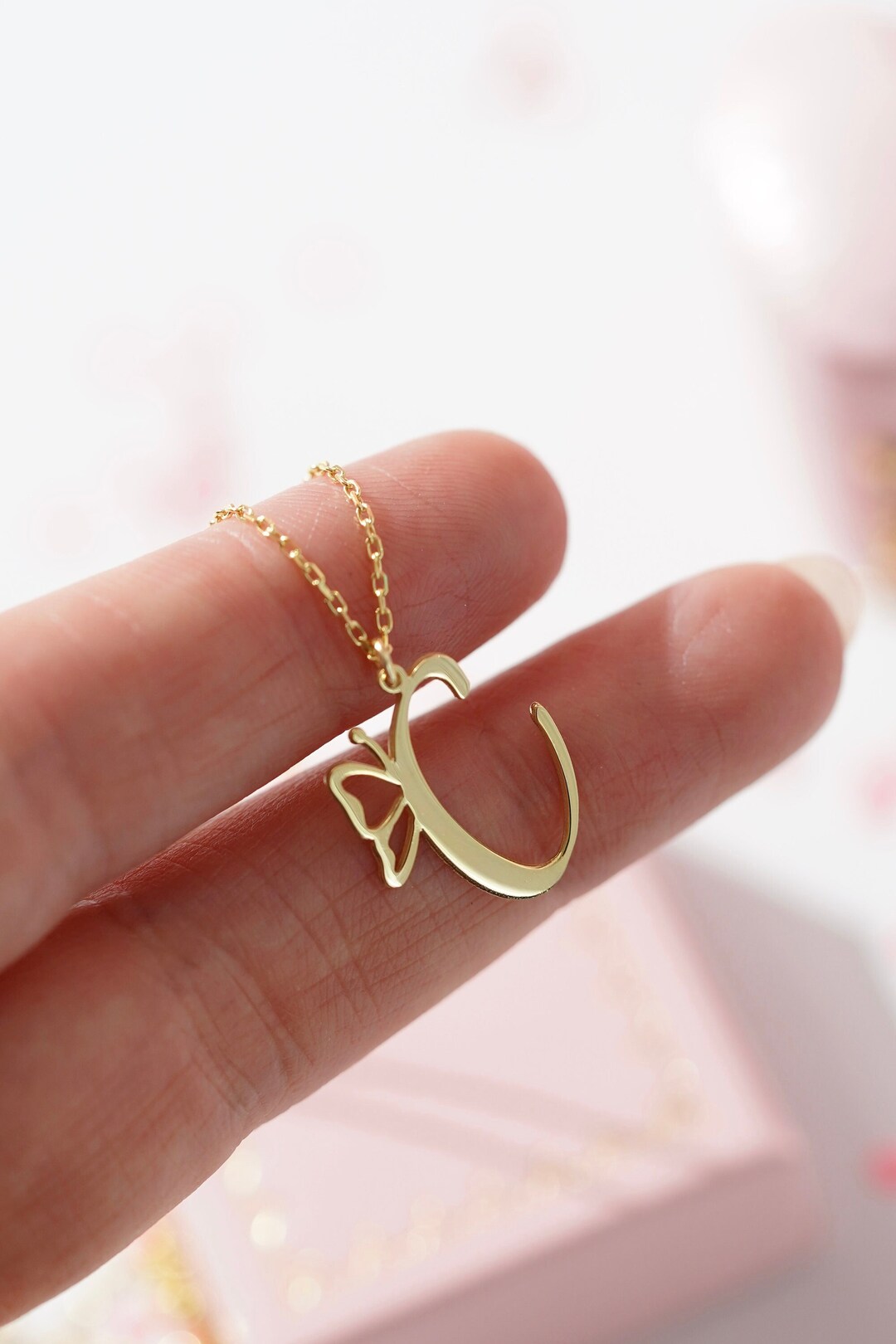 Custom Initial Necklace With Butterfly personalized Letter Charm Necklace Gift for Her, Sterling