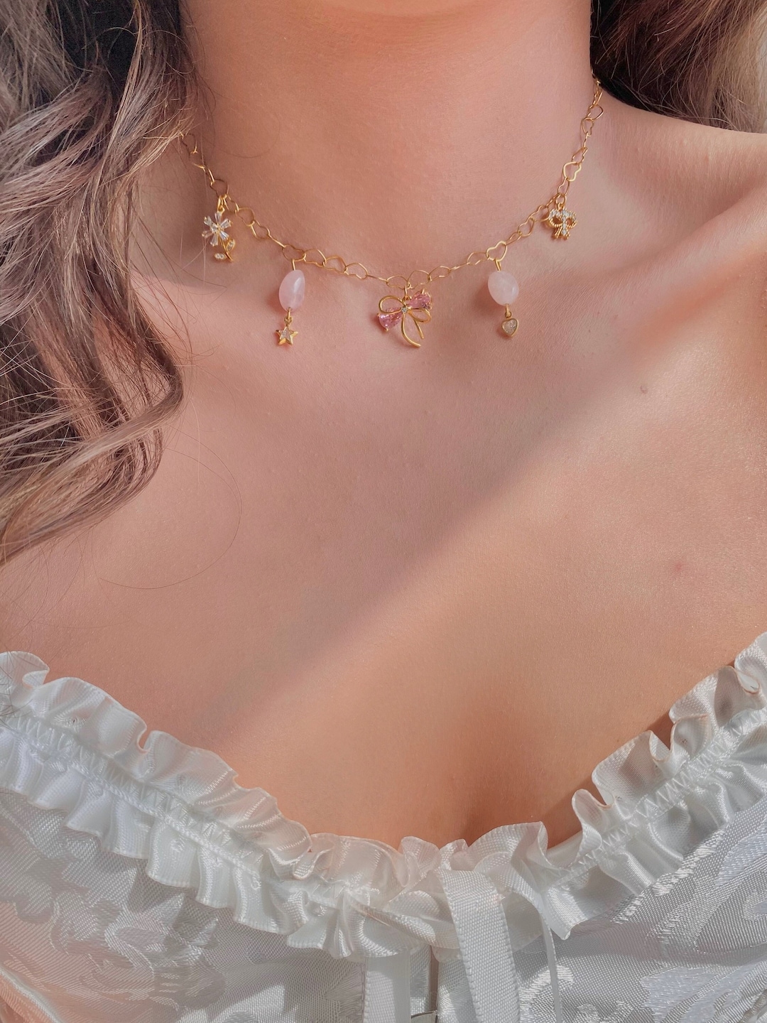 Clover, Bow Charm Necklace