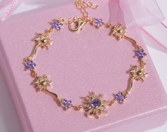 Bracelet fleur de soleil - Bracelet soleil - Bracelet violet