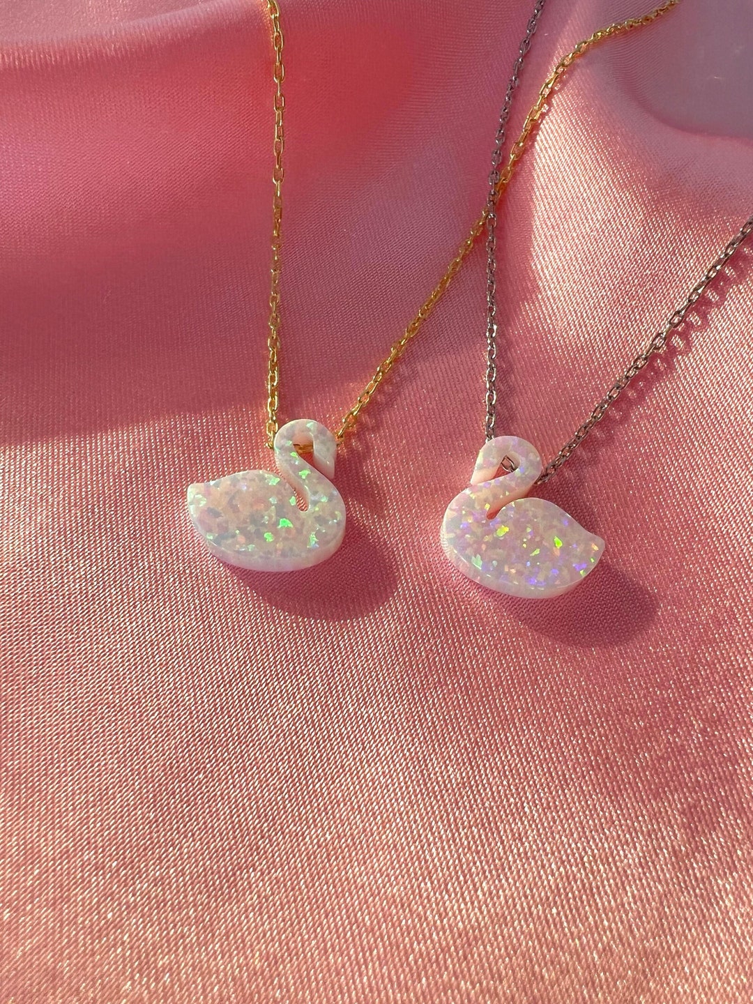 Swan Princess Necklace Opal Swan Necklace White Opal Stone Necklace 925