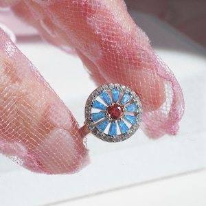 Blue Wheel ring, Gold and Silver Plated-Blue Ring