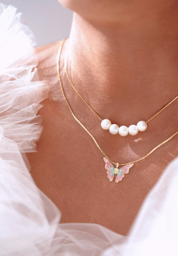 Butterfly Necklace for Fairy Girls Magical Butterfly Necklace 5 Pearl Necklace Mariposa Necklace Etsy