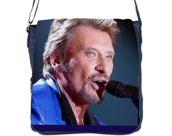Personalized denim bag with photo of Johnny Hallyday, drawing, souvenir photo, family