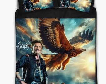 Housse de couette + taies d'oreillers personnalisés Johnny Hallyday