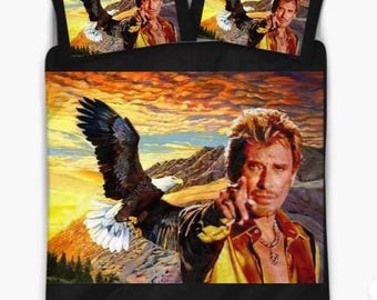 Housse de couette + taies d'oreillers personnalisés Johnny Hallyday