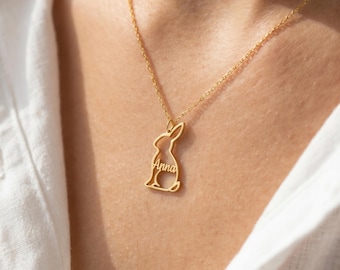Personalized Bunny Name Necklace, Custom Rabbit Necklace, Pet Memorial Jewelry, Rabbit Lover Gift, Bunny Mom Necklace, Gift for Her
