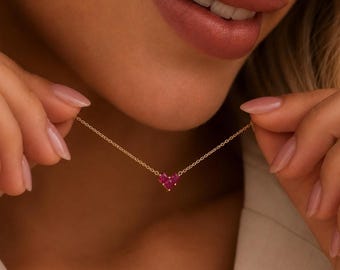 Dainty Heart Birthstone Necklace, Minimalist Family Jewelry, Custom Love Pendant, Gift for Her, Birthday Jewelry for Women