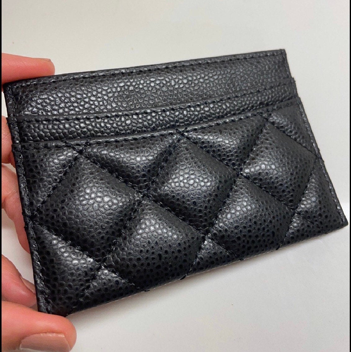 Plain and Simple, Unbranded, Quilted Caviar Leather Card Holder Wallet Purse SLG