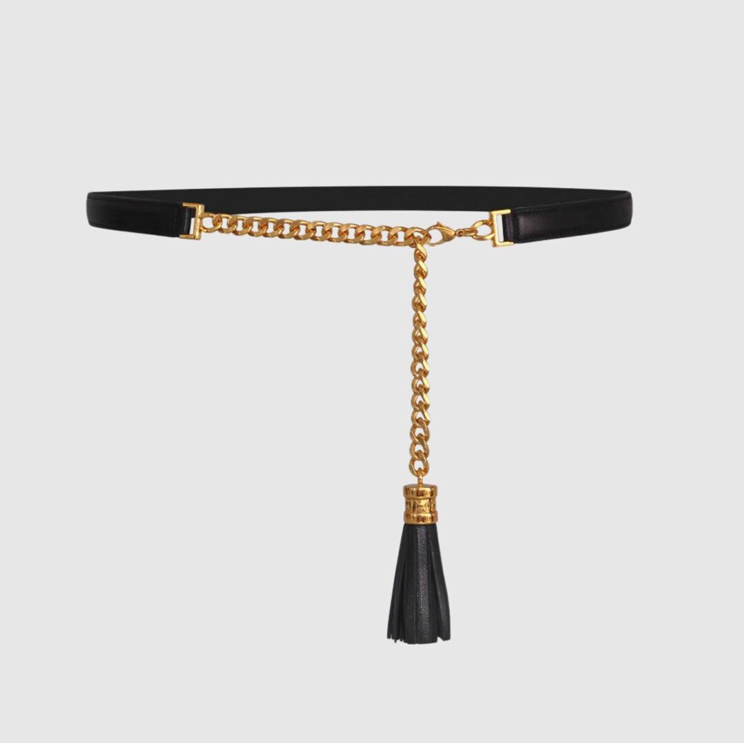 Woven Mesh Belt with Tassle (Black)