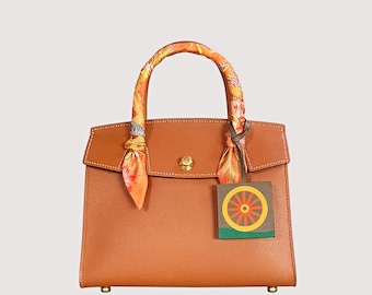 Tan Hand Sewn  Leather 25 shoulder bag, top handle bag