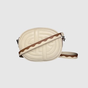 Designer Ecru Lambskin Quilted bum bag, mini bag with detachable  strap, classic quilted mini bag
