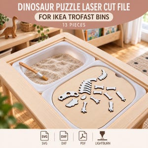 Archivo de rompecabezas láser de dinosaurios – Inserto Trofast Ikea – SVG DXF PDF Lightburn – Contrachapado de 3 mm – Descarga instantánea