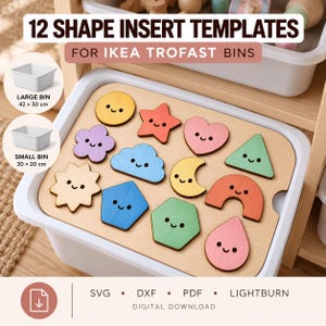 Ikea Trofast Laser Cut File – 12 Shape Sorting Activity Inserts – Large & Small Bin – SVG DXF PDF LightBurn