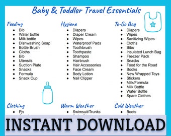 Baby & Toddler Travel Essentials  Packing List Instant PDF Download