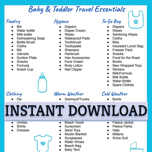 Baby & Toddler Travel Essentials  Packing List Instant PDF Download