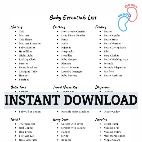 Baby Essentials List Printable Checklist