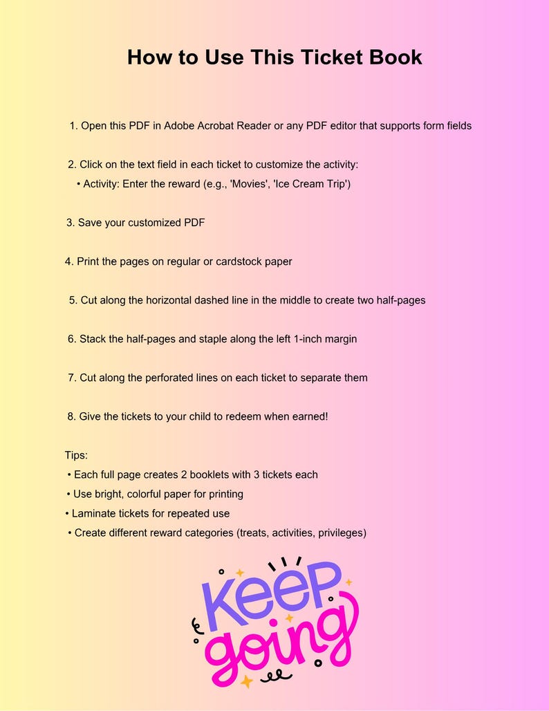 Editable Kids Reward Tickets | Printable Coupons | Instant Digital ...