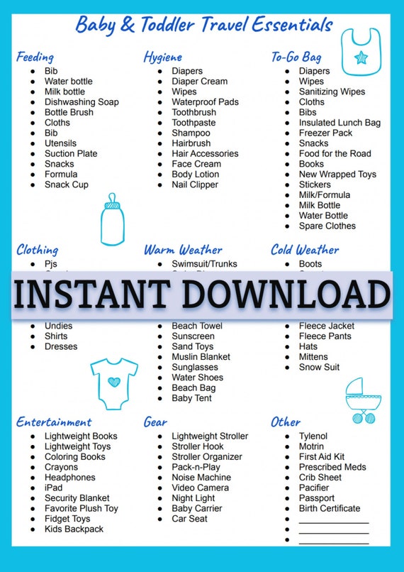 Baby & Toddler Travel Essentials Packing List Instant PDF Download