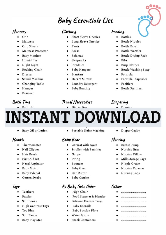 Baby Essentials List Printable Checklist 