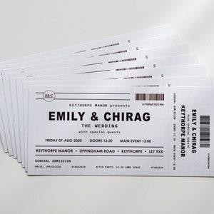 Music Gig Ticket Hochzeitseinladung | DL Größe (99 x 210 mm) | mit Umschlägen