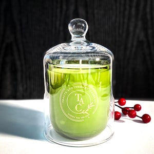 SIBERIAN FIR green glass vessel candle with clear glass cloche