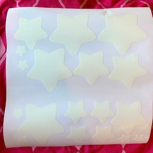Headlight Taillight Stars decal sticker set. 18 Assorted stickers for car, window, lights, blinker. Cute, girly. Frosted Transparent star