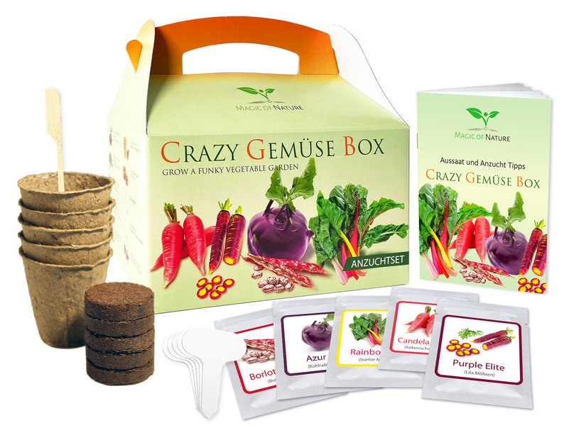 Crazy Gemüse Box Samen Anzuchtset 5 Irre Gemüse Sorten zum Selberzüchten oder zum Verschenken Geschenkidee Weihnachten I Geschenkbox Bild 1