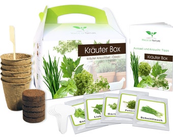 Magic of Nature Herb Box CLASSIC cultivation set - 5 types of seeds set - ideal gift idea for growing yourself or as a gift for Christmas