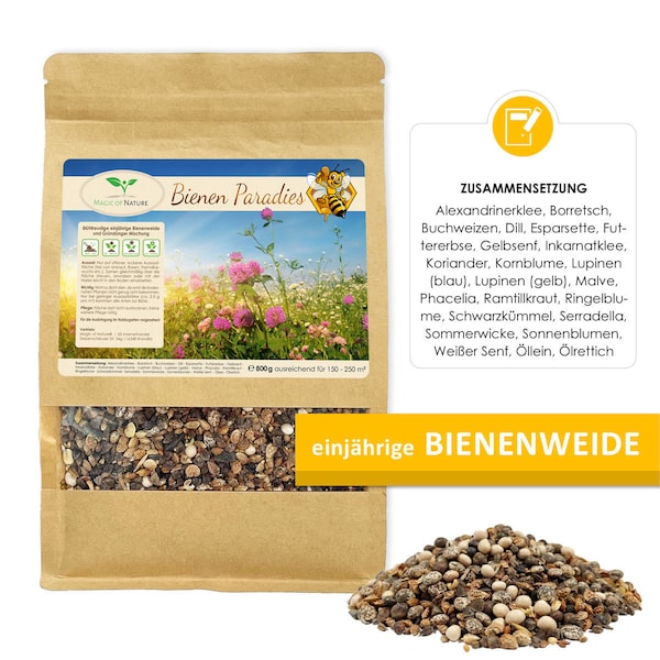 800gr. Blumensamen Mischung - Bienen Samen - Blühfreudige Bienenweide und Blumenwiese - Garten Saatgut für den Stadtgarten