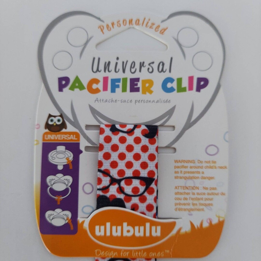 Ulubulu Universal Pacifier Clip Red Polka Dot Mustache/glasses Binky