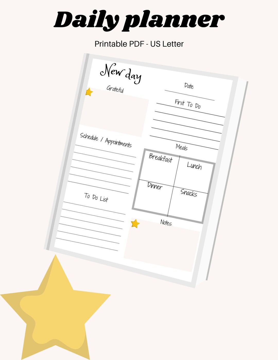 Printable Blank Daily Planner, PDF/JPG Printable, Instant Download, US ...