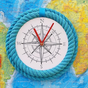 Gift for a traveler. Compass wall clock, Nautical style, Wind rose clock, Windrose decor, Wall Clock, Travel, Lakes, Sea, Adventure