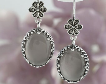 Grey Moonstone Gemstone 925 Sterling Silver Filigree Women Dangle Earrings, Dangle Drop Earrings Gift