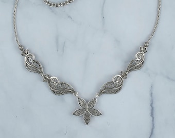 925 Sterling Silver Filigree Design Star Flower Necklace for Women