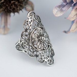 925 Sterling Silver Filigree Art Lace Design Women Statement Ring