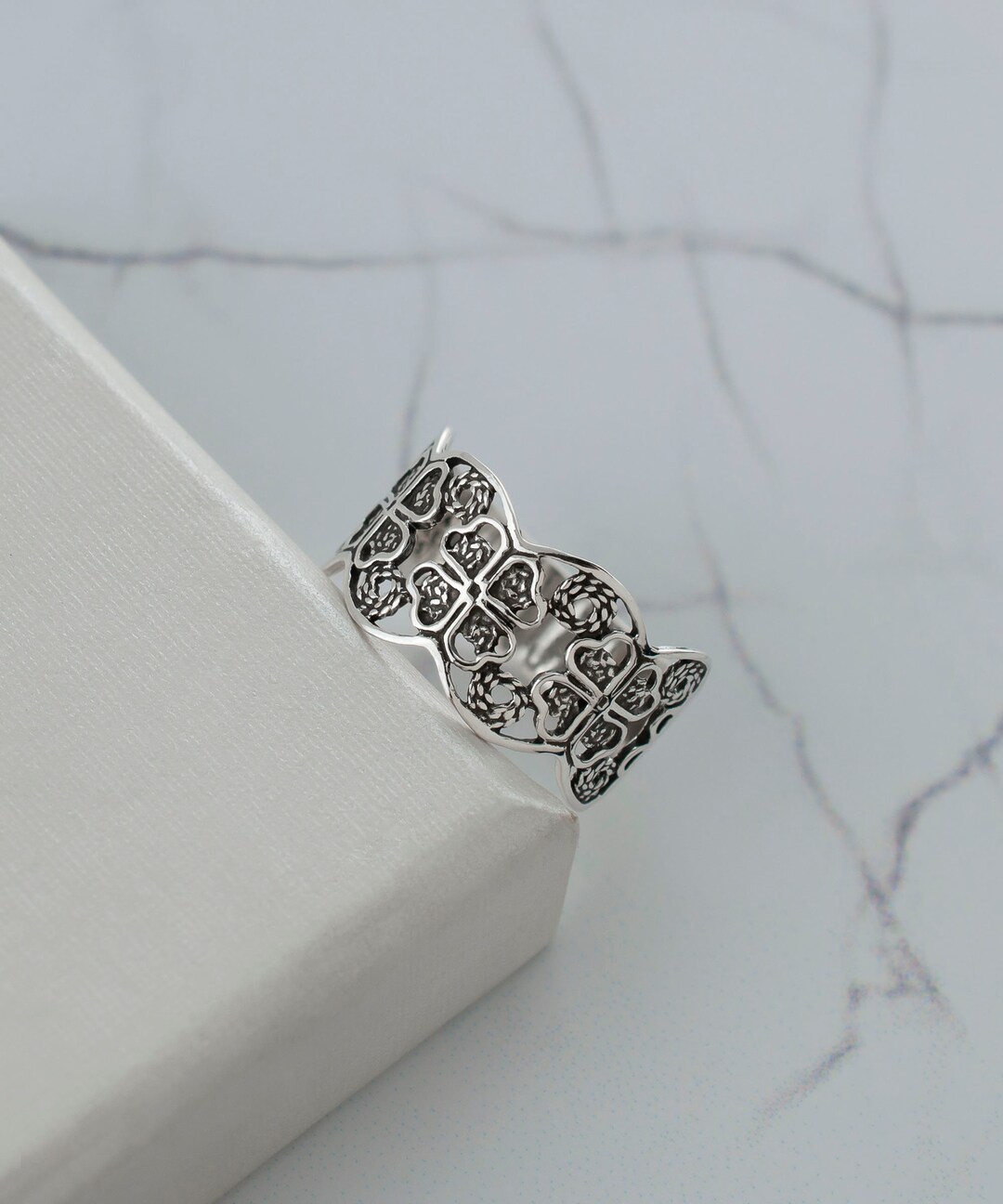 Sterling Silver Filigree Cutout Design Ring - Sizes 5 To 10, .925 Silver Band - View #8
