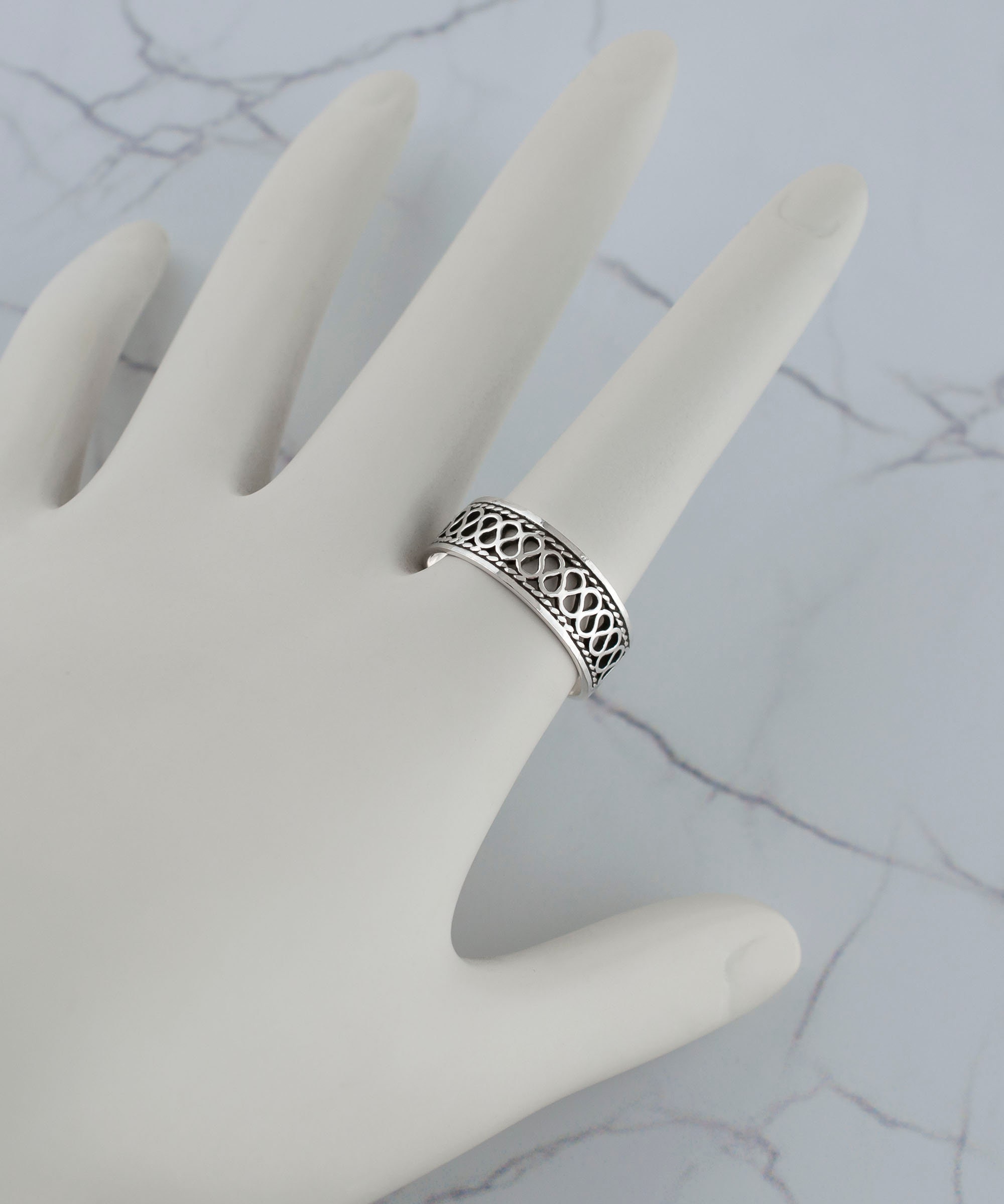 925 Sterling Silver Filigree Art Band Ring, Super Light
