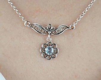 Ruby Corundum Green Agate Blue Topaz Sterling Silver Filigree Daisy Figured Women Dainty Choker