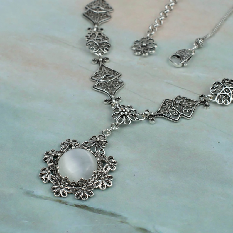 925 Sterling Silver Filigree Art Handcrafted Mother of Pearl Gemstone ...